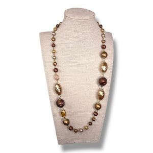 Vintage Brown Beaded Necklace Boho Bohemian Glass Beads 24” Length